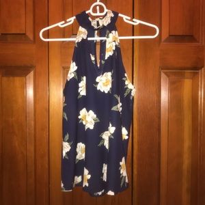 Navy Blue Floral Blouse